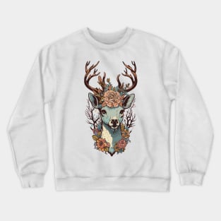 Deer Head Floral Design Crewneck Sweatshirt